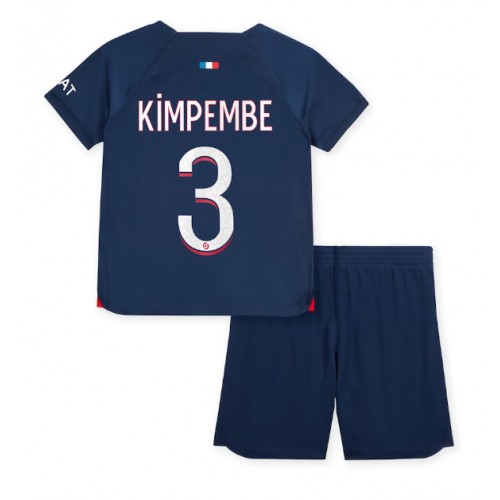 Otroški Nogometni dresi Paris Saint-Germain Presnel Kimpembe #3 Domači 2023-24 Kratek Rokav (+ Kratke hlače)